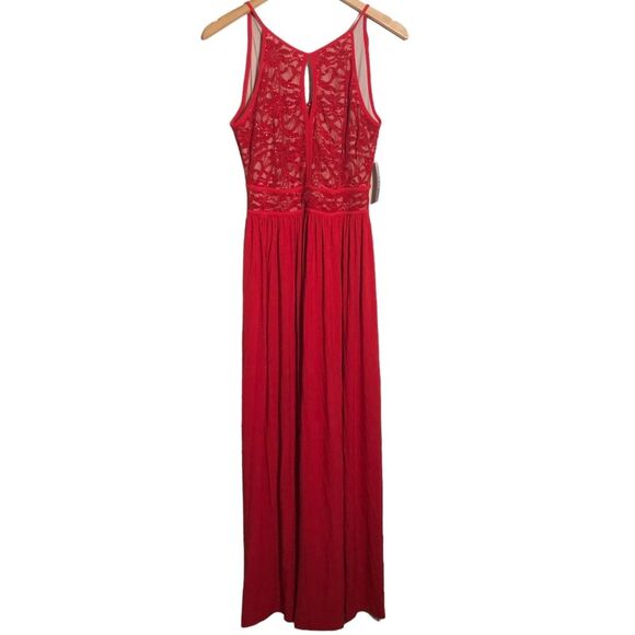 NEW🏷 Red Lace NW Nightway Sz 8 full length sleeveless dress keyhole front - Picture 6 of 16